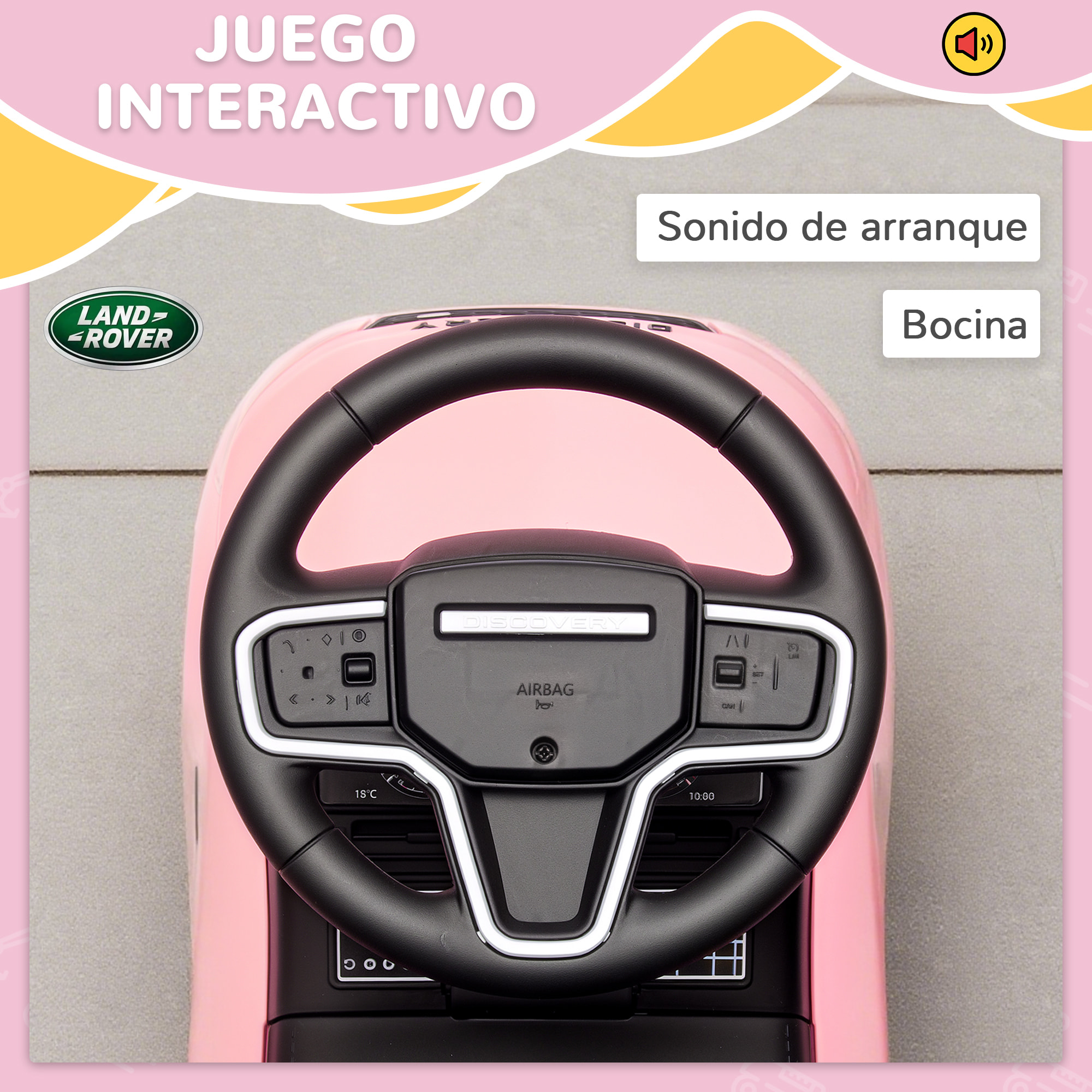 Coche Correpasillos con Licencia de Land Rover, Correpasillos para Niños de 18-36 Meses con Almacenaje, Volante, Bocina, Sonidos de Motor, 65,5x28x42 cm, Rosa