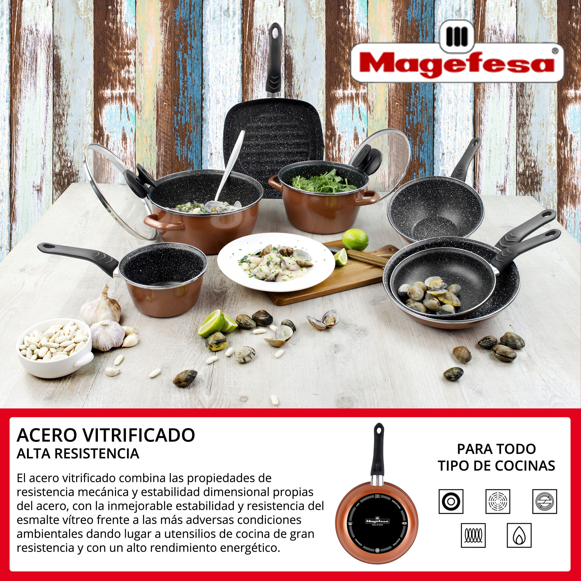 Magefesa COPPER sartén 18, acero esmaltado vitrificado, en cobre, inducción y lavavajillas