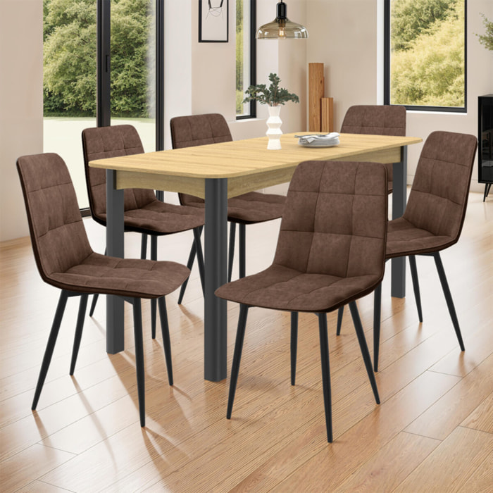 Chaises Linda simili cuir marron et pieds métal noirs - lot de 6