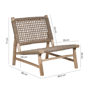Chaise relax lounge en bois de teck et cannage cordes tressées - PIOU