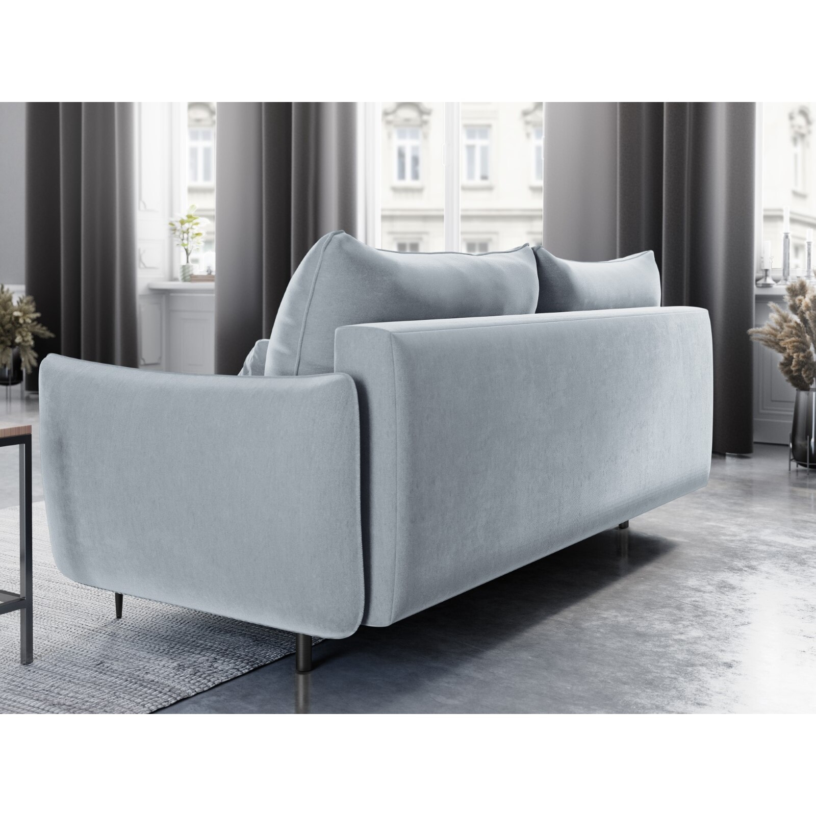 Canapé convertible avec coffre de rangement "Vermont" 3 places en velours bleu clair
