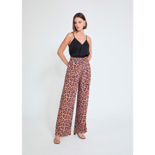Pantaloni palazzo con stampa animalier