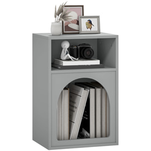 Mesita de Noche Moderna Mesilla de Noche Estrecha con 2 Compartimentos Abiertos Diseño en Forma de Arco Mesa Auxiliar para Salón Dormitorio 40x30x60 cm Gris