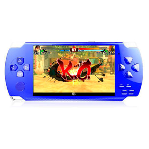 Consola de videojuegos X6 con juegos clásicos preinstalados. Reproductor multimedia con grabadora de sonido, cronómetro, calculadora y calendario.