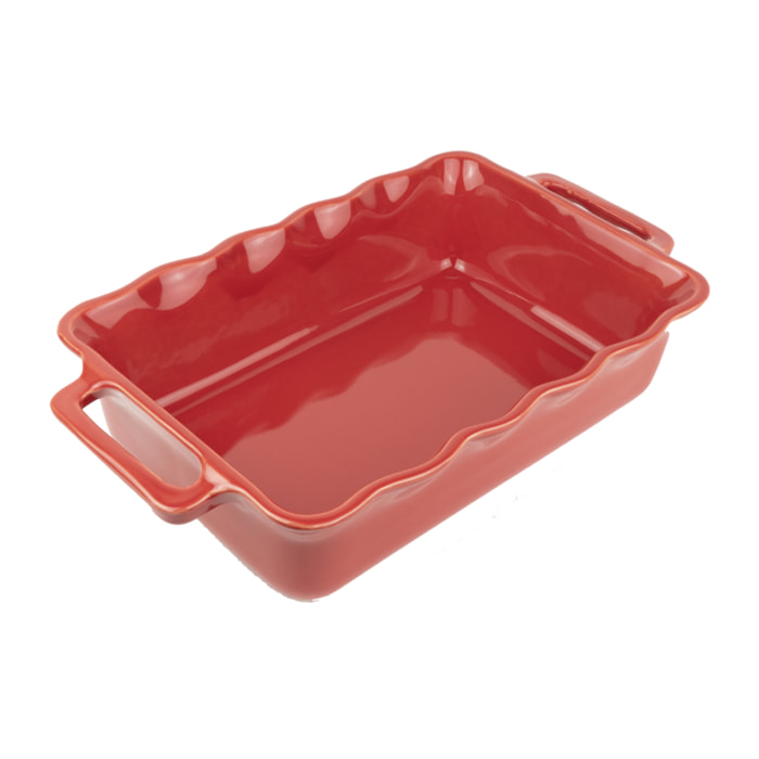 Plat céramique four rectangulaire festonné rouge cerise 34,5 cm Délices