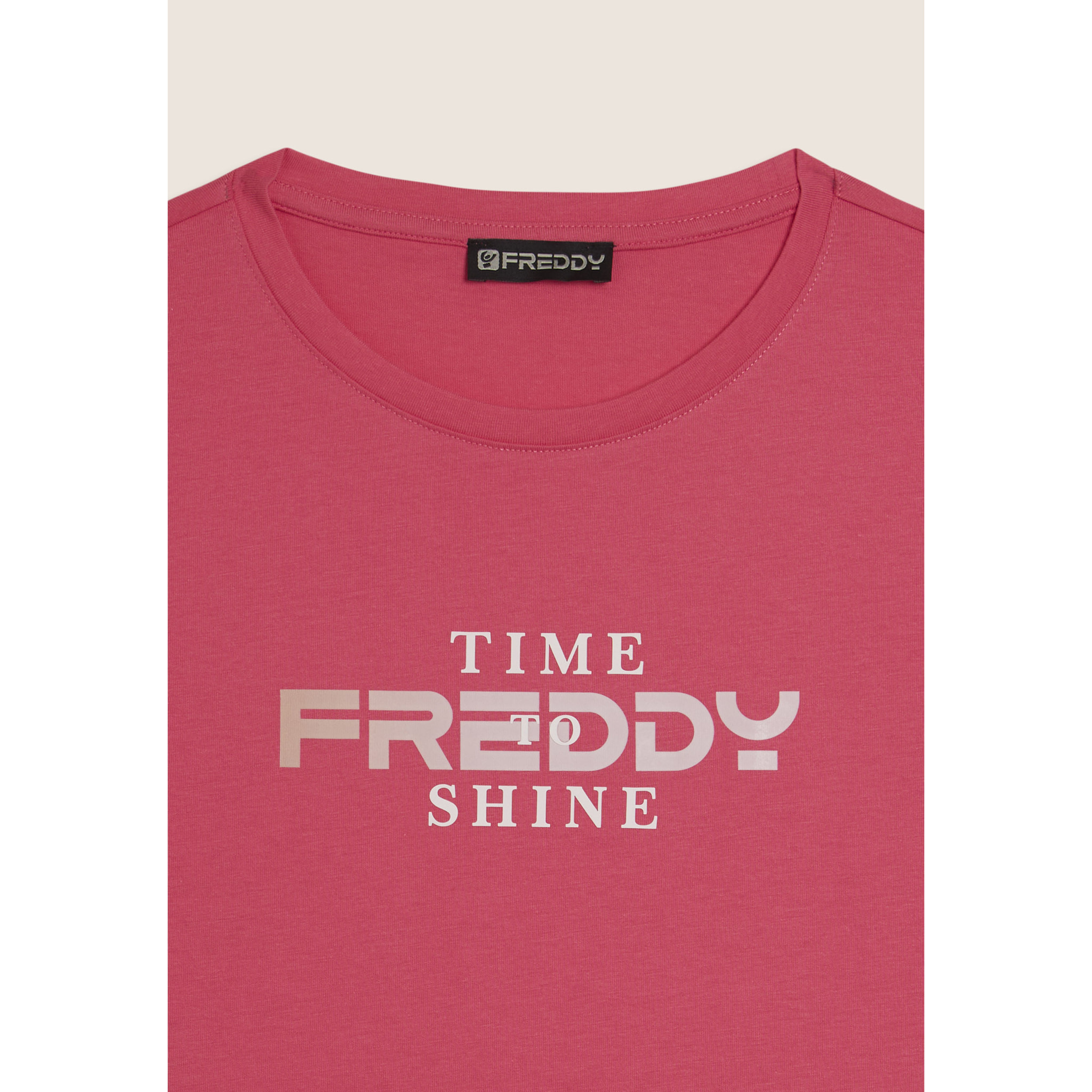 T-shirt Comfort Fit con Logo FREDDY e Slogan "Time Shine"