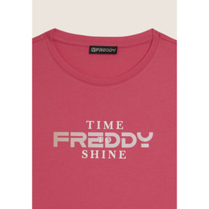 T-shirt Comfort Fit con Logo FREDDY e Slogan "Time Shine"
