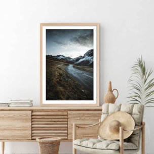 Affiche paysage sur la route du galibier Affiche + cadre en bois - Chêne
