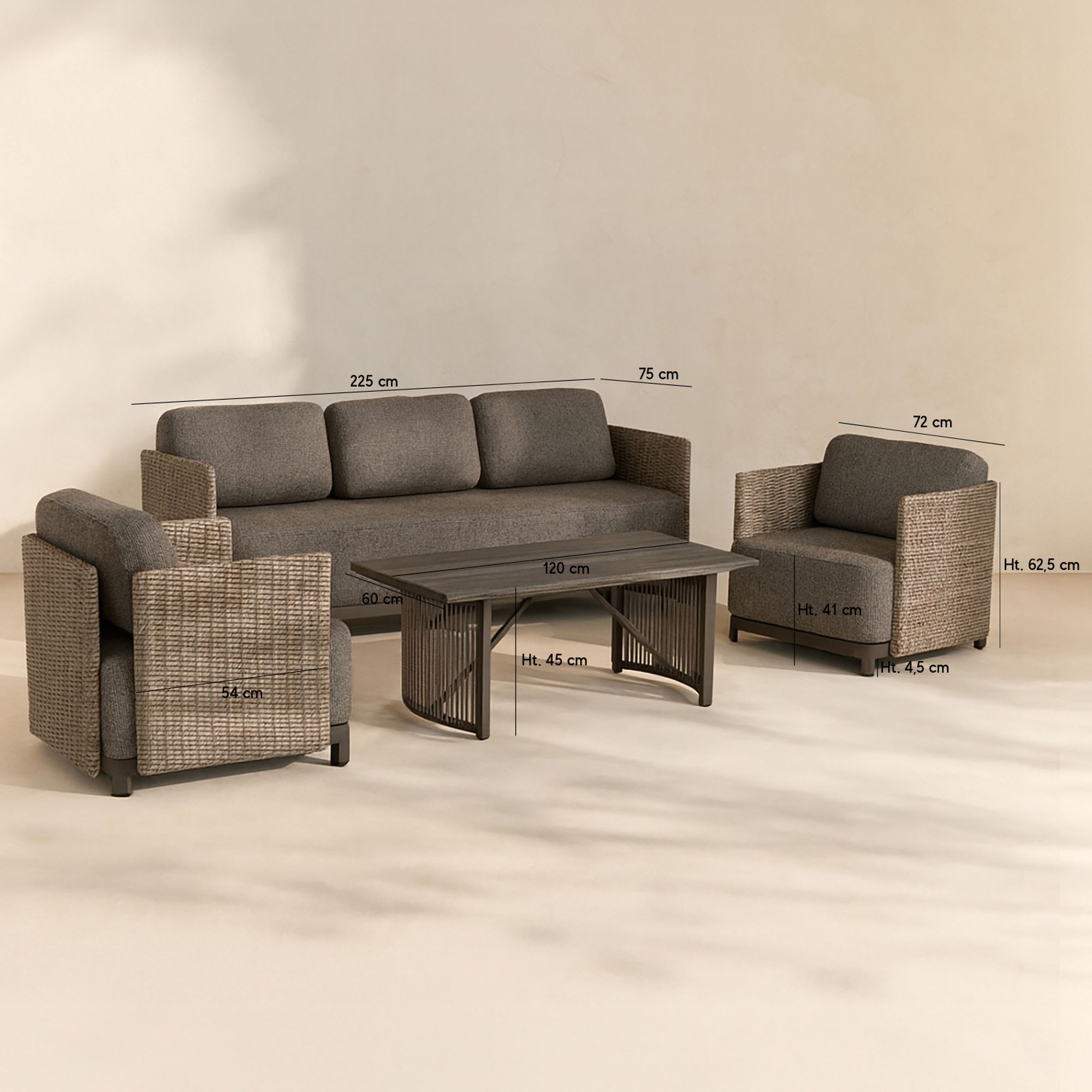 Salon de jardin en aluminium et polywood moka 5 places MADRAGUE