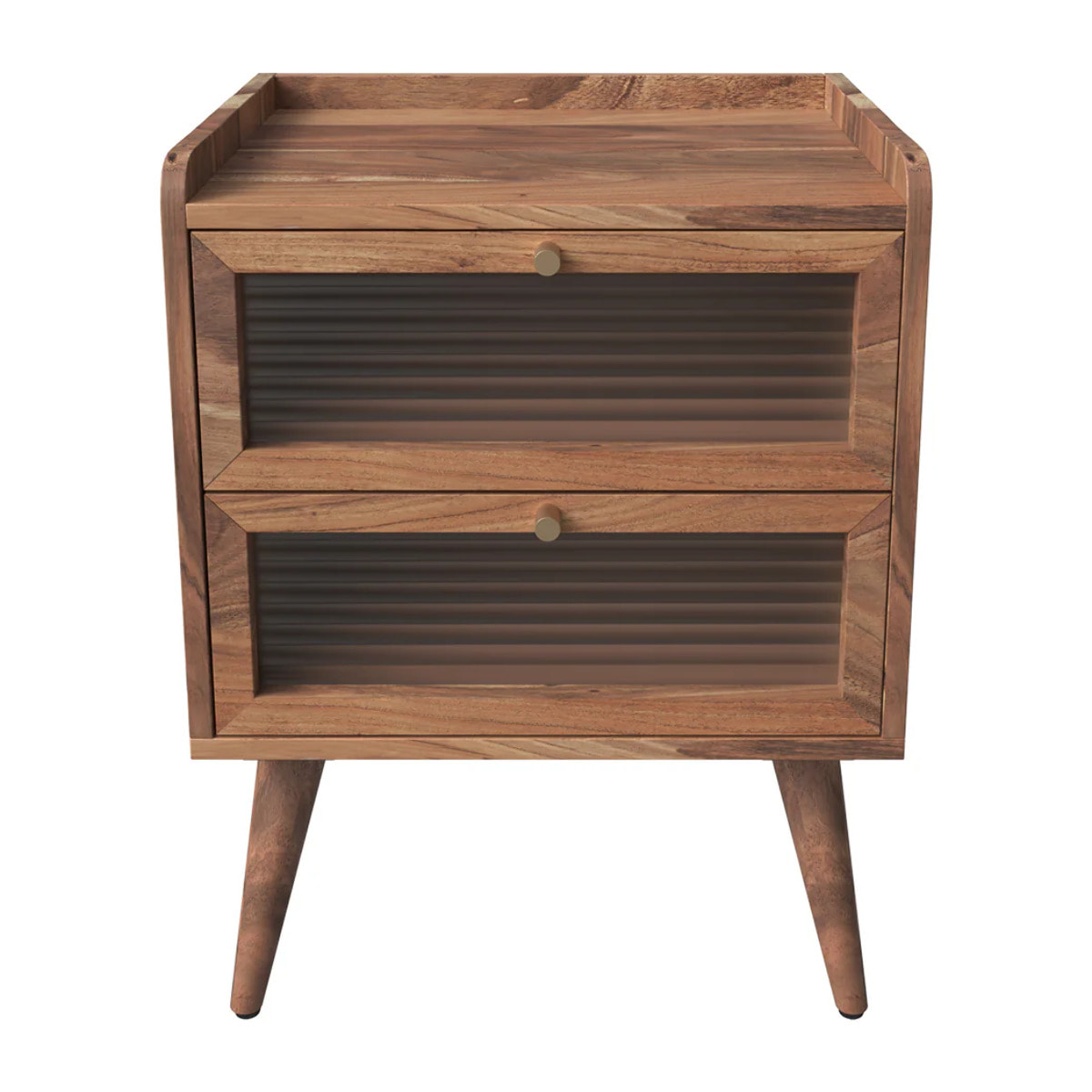 Table de chevet en bois d'acacia 2 tiroirs - Brune