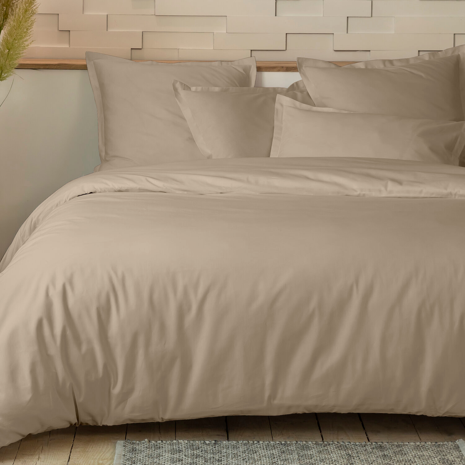 Parure de couette + taie 100%percale de coton 80 fils/cm2-unie lin