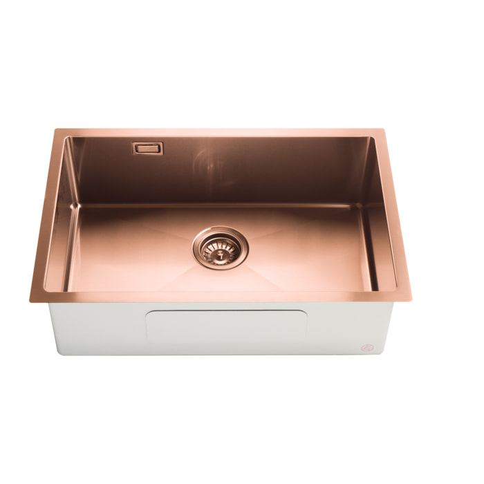 Timeless Évier de cuisine sous plan inox 304, 1 bac, 68x45x21 cm, Cuivre brossé PVD