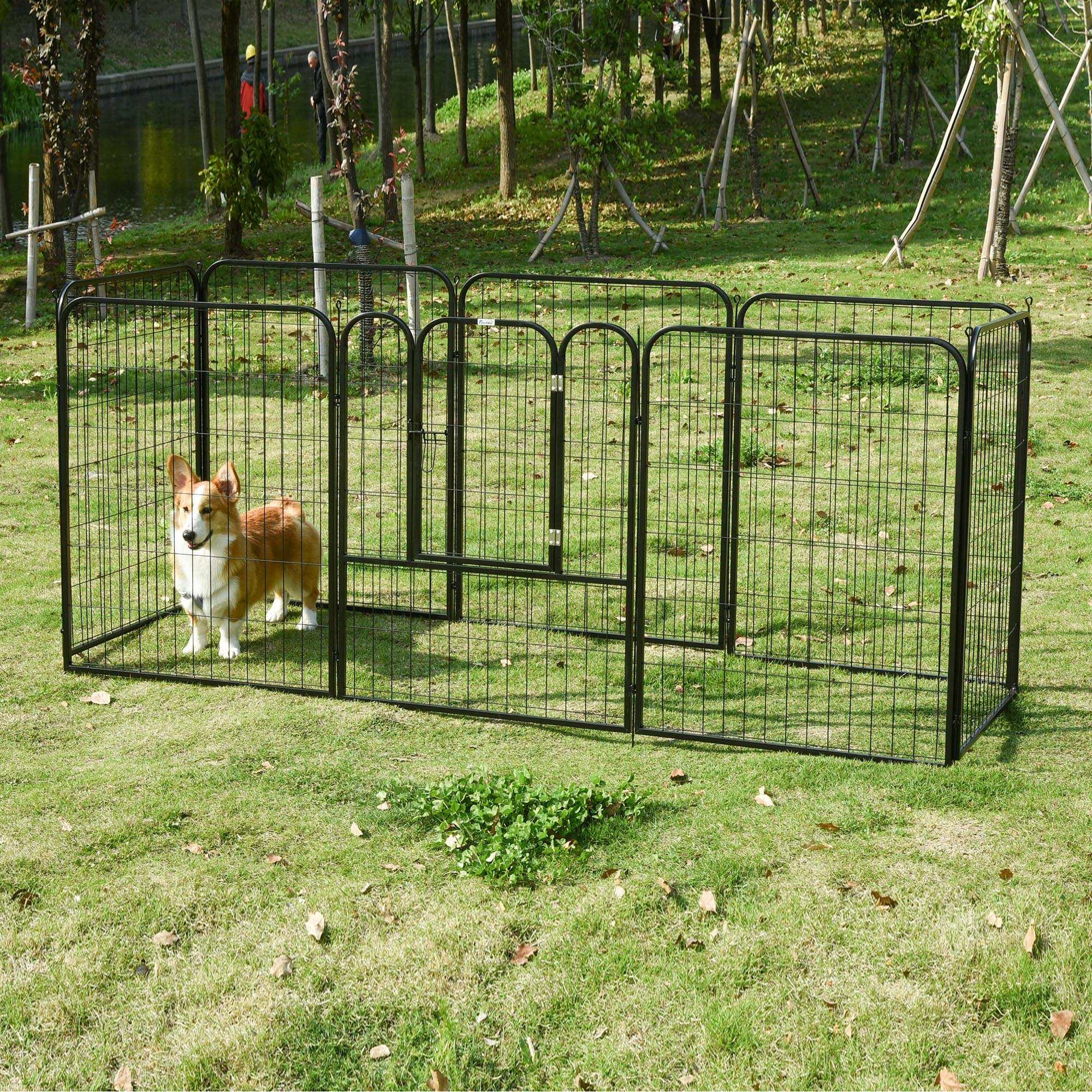 Luxe parc enclos modulable pour chien 8 panneaux porte verrouillable acier époxy noir