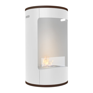 Ottaviano - Camino a bioetanolo da terra freestanding con doppio ripiano in legno melaminico, Ø 40xH67,5 cm colore bianco