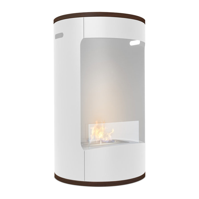 Ottaviano - Camino a bioetanolo da terra freestanding con doppio ripiano in legno melaminico, Ø 40xH67,5 cm colore bianco