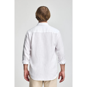 Camicia bianca in lino tinta in capo con monogramma ricamato