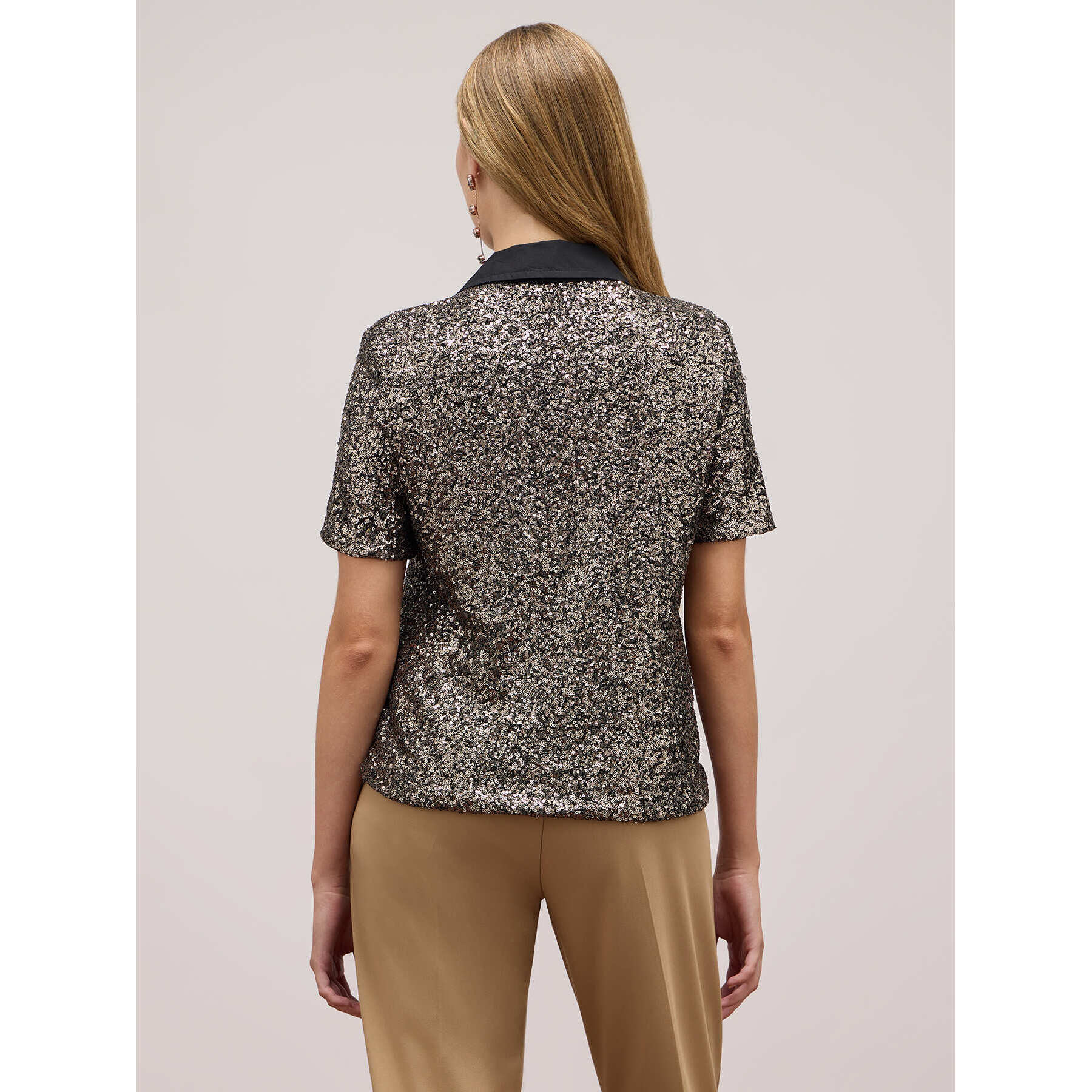 Oltre - Full sequin polo t-shirt - Gris