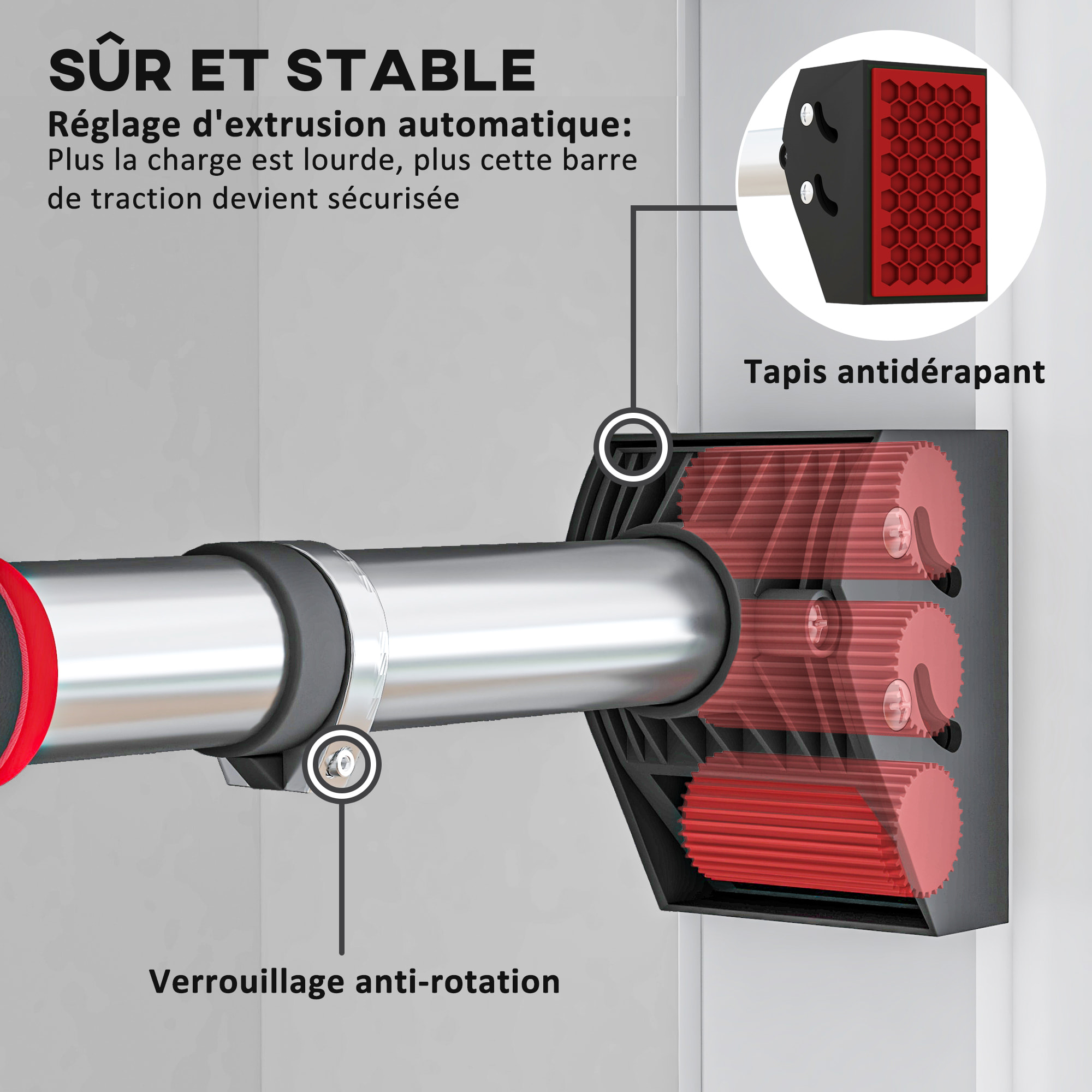 Barre de traction - barre de porte - pull up bar - barre d'étirement musculation pour cadres de porte sans vis - longueur ajustable (75-92cm)