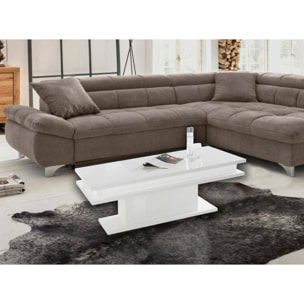 Tavolino da salotto Aboronzi, Tavolo basso da caffè, Mobiletto portariviste, 100% Made in Italy, cm 100x55h42, Bianco lucido