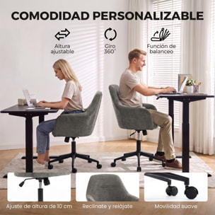 HOMCOM Silla de Oficina con Ruedas, Silla de Escritorio de Chenilla con Función Basculante, Acolchado Grueso, Altura Ajustable, Reposabrazos, para Casa, Oficina, Gris
