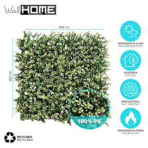 Well home jardín vertical artificial, panel de seto 100x100cm, para decoración interior y exterior - hojas verdes y blancas para decoración natural