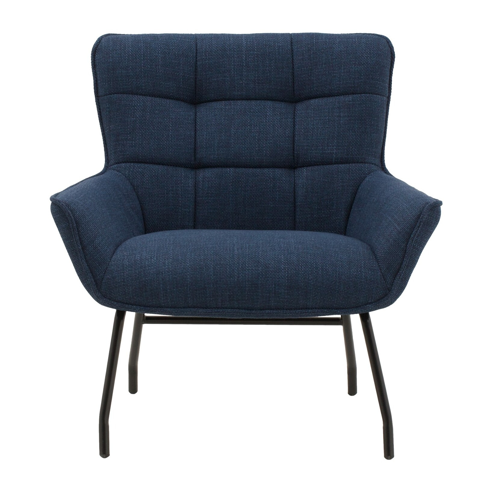 Poltrona WOOLWICH in tessuto blu e gambe in metallo nero