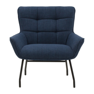Poltrona WOOLWICH in tessuto blu e gambe in metallo nero