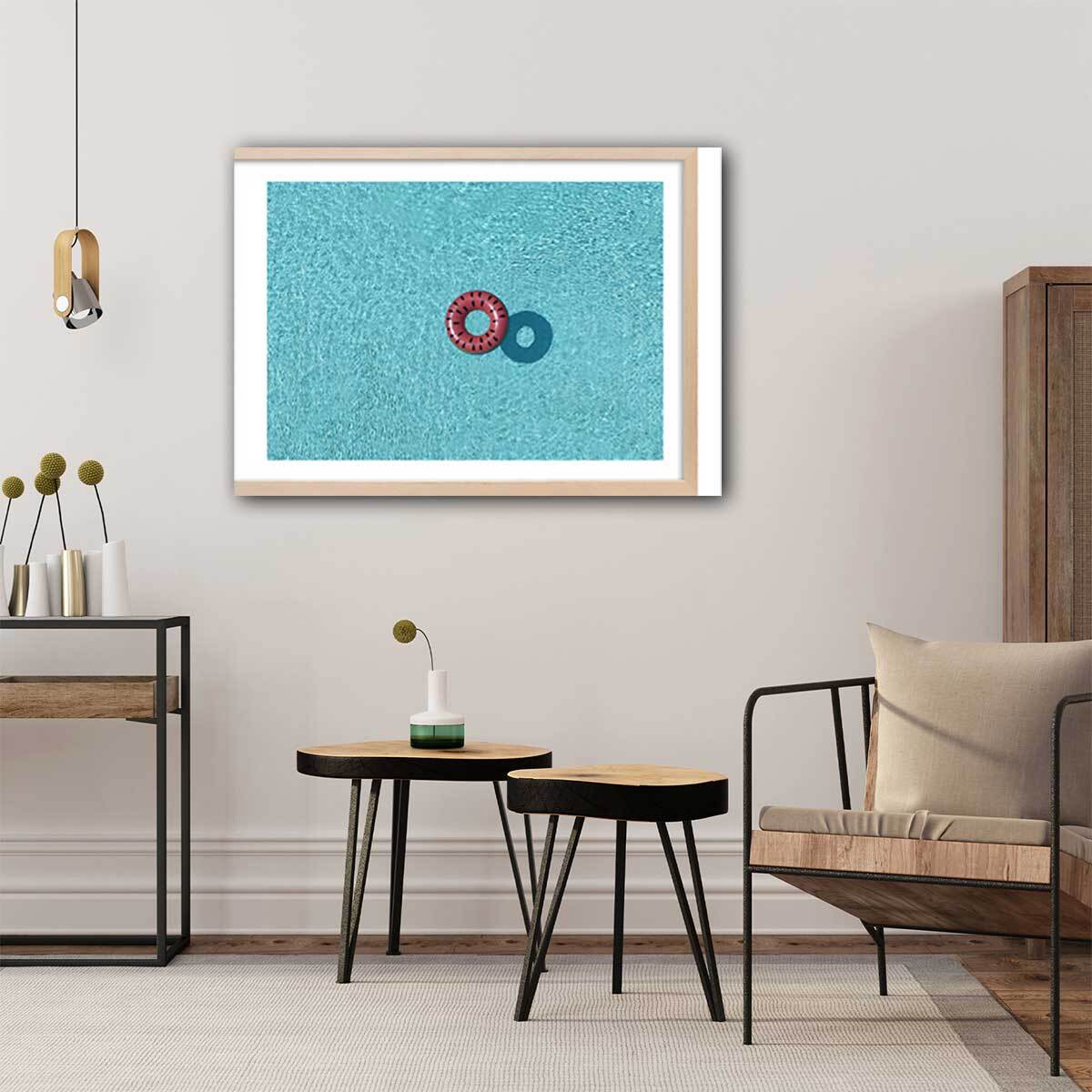 Poster pastèque piscine Affiche + cadre en bois - Chêne