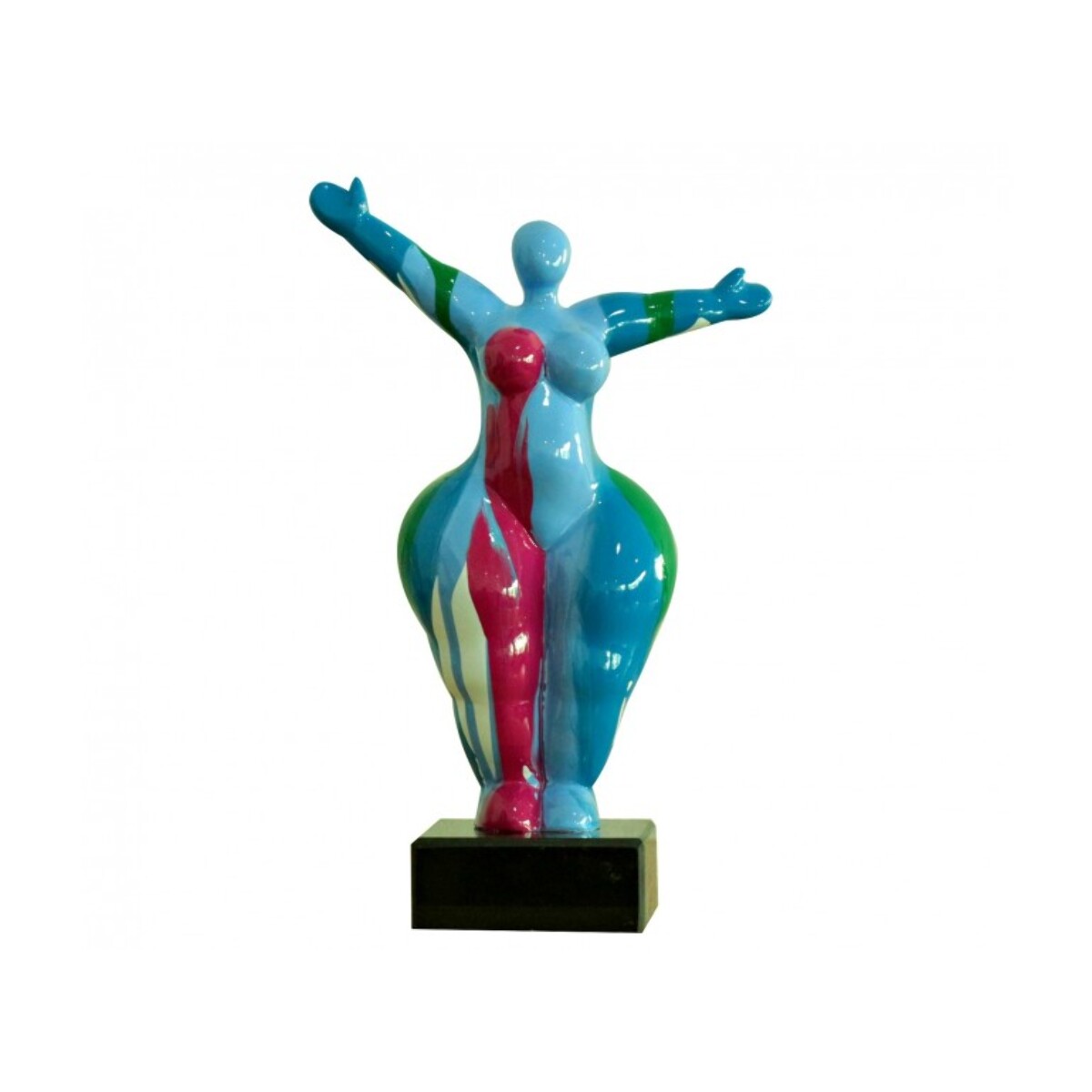 Statue femme debout figurine décoration bleue et multicolore - objet design moderne