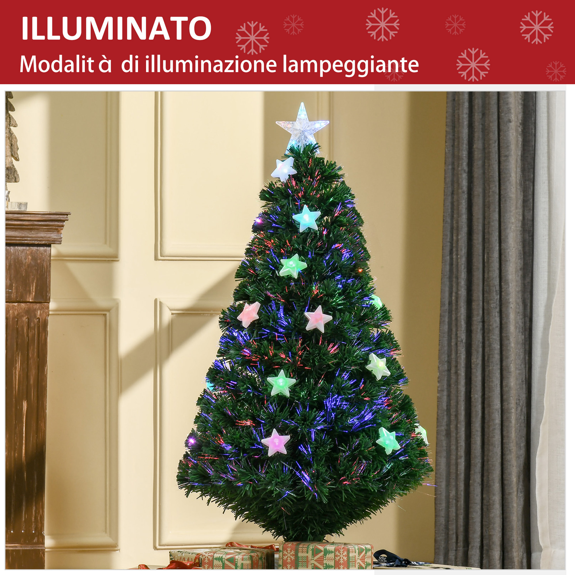 HOMCOM Albero di natale artificiale in fibra ottica con 16 luci LED a forma di stella Altezza 120 cm foltissimo