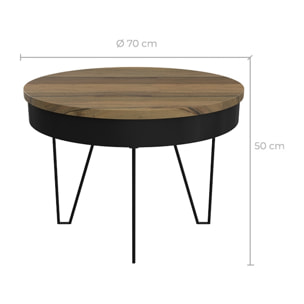 Table basse ronde Kiara en bois et métal D60 cm