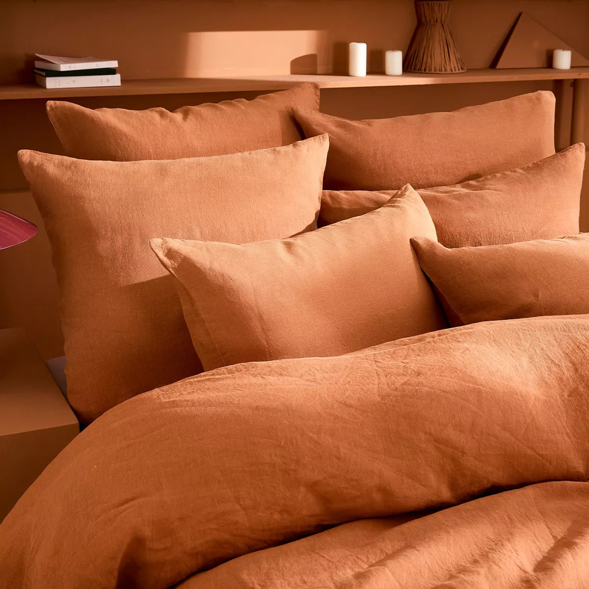 Housse de couette pur lin lavé 165 g/m² uni orange Le lin lave cuivre