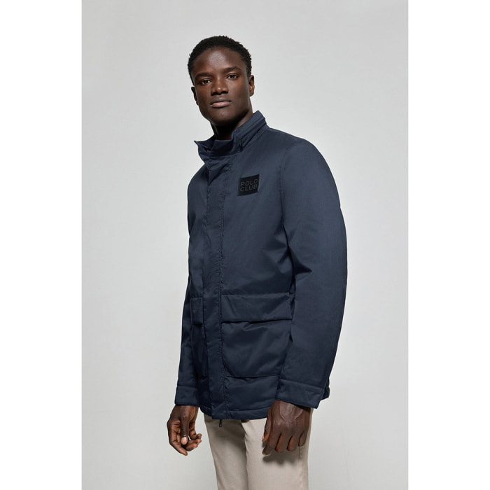 Parka leggero blu marino con toppa logotipata