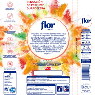 Flor Twist Melocotón y Citrus - Suavizante concentrado para la ropa con notas naturales 236 lavados (4botellas x 59 dosis)