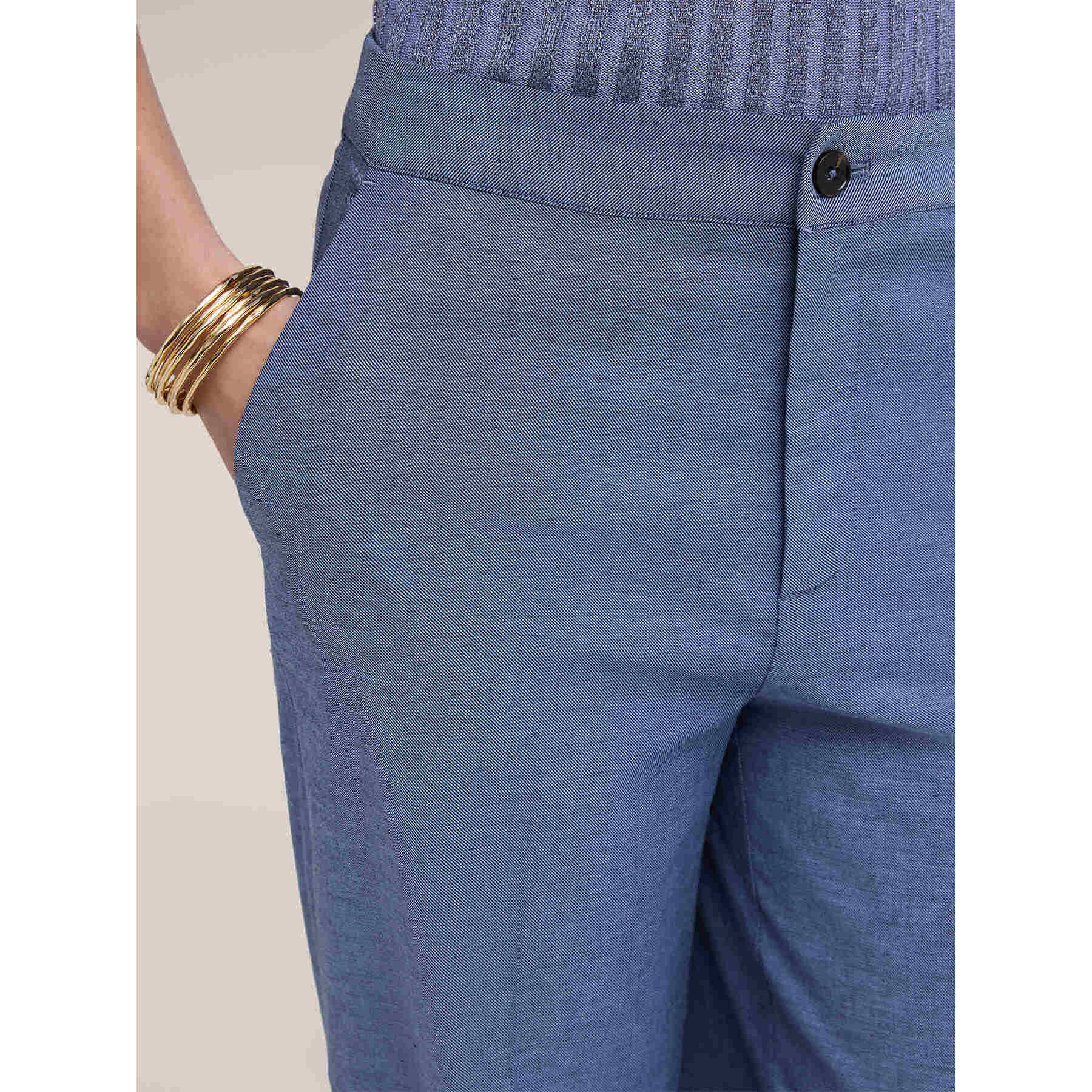 Motivi - Pantaloni palazzo in misto lino - Azzurro