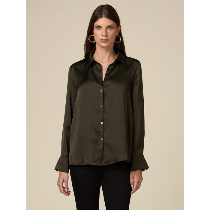 Oltre - Solid color satin shirt - Verde