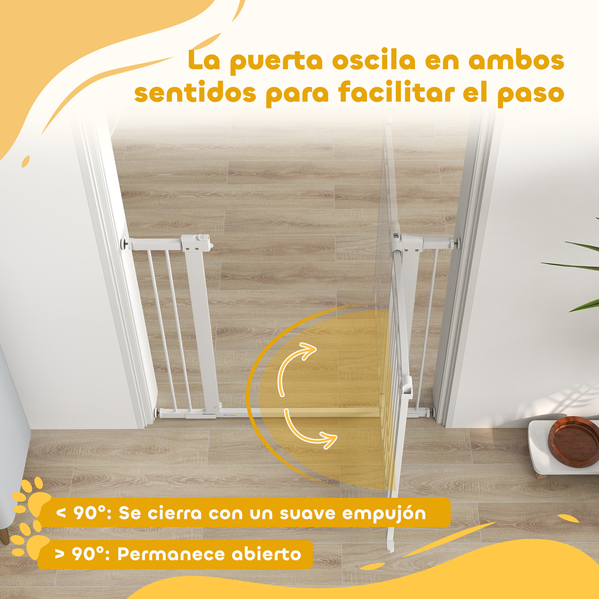 Barrera para Perros Puerta para Perros con Ancho Ajustable 76-104 cm Barrera de Seguridad para Perros con 2 Extensiones Doble Bloqueo y Puerta Pequeña para Escaleras y Puertas Blanco
