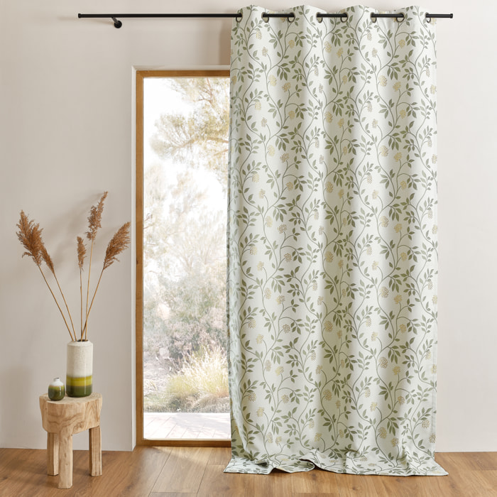 Rideau jacquard polycoton motifs végétaux - Vert