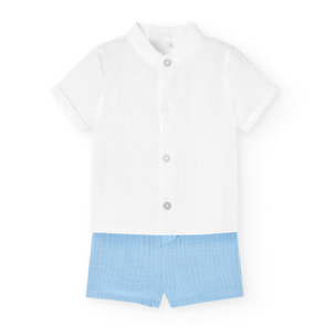 Conjunto combinado bebÃ© niÃ±o, algodÃ³n liso, blanco, cuello