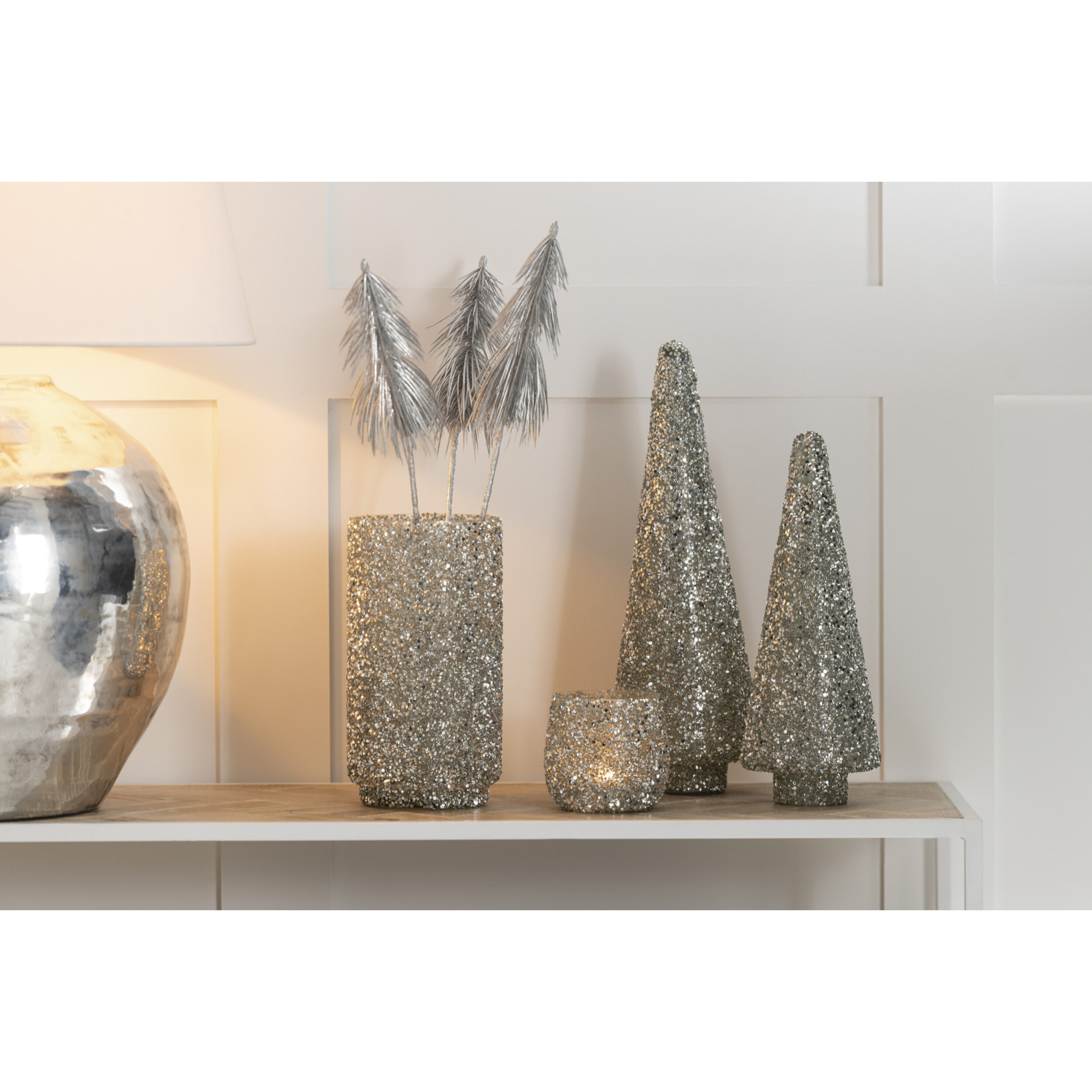 J-Line photophore Paillettes - verre - argent - large