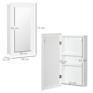 Armario con Espejo de Baño Botiquín de Pared Mueble Colgante para Baño con Puerta y Estantes Ajustables para Dormitorio Aseo 40x12x71 cm Blanco