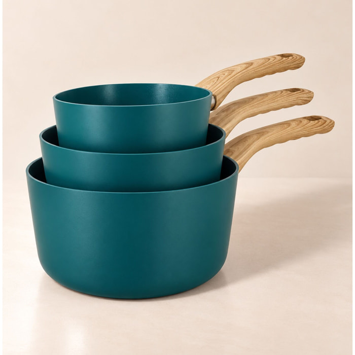 Lot de 3 casseroles revêtement céramique bleu canard - tous feux COLORAMA