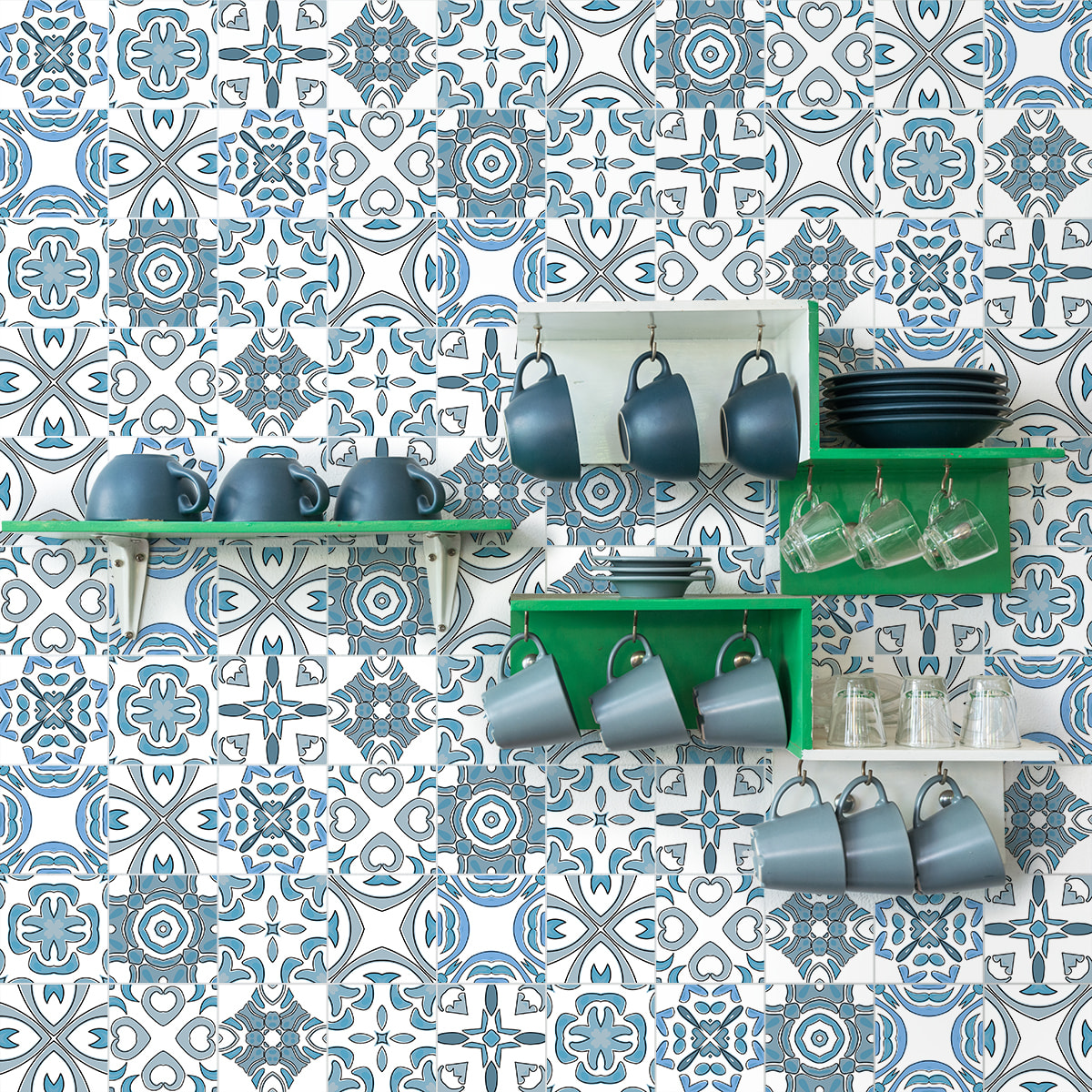 Stickers muraux - Sticker Mural Carrelage adhésif Cuisine Salle de Bain - 24 STICKERS CARREAUX DE CIMENT AZULEJOS TISIANO
