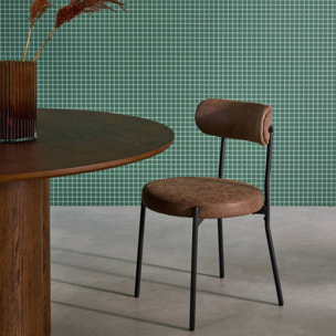 Lot de deux chaises métal et simili cuir marron L 47 x P 49 x H 76.5cm - Livia