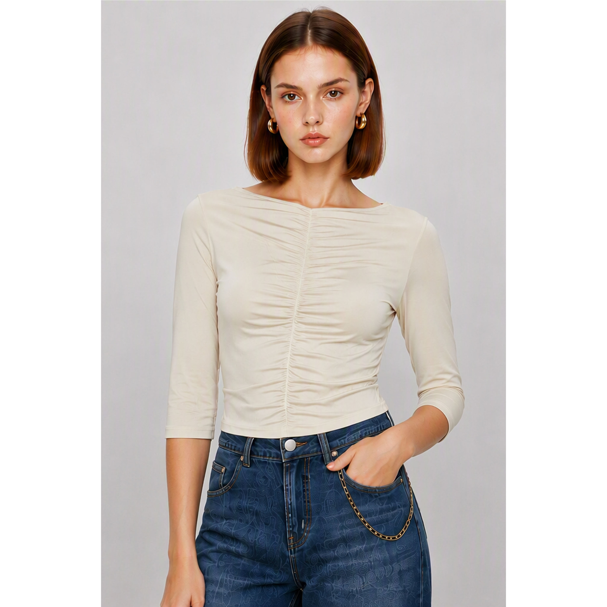 Kocca - T-shirt aderente con arricciatura centrale e scollo rotondo Donna