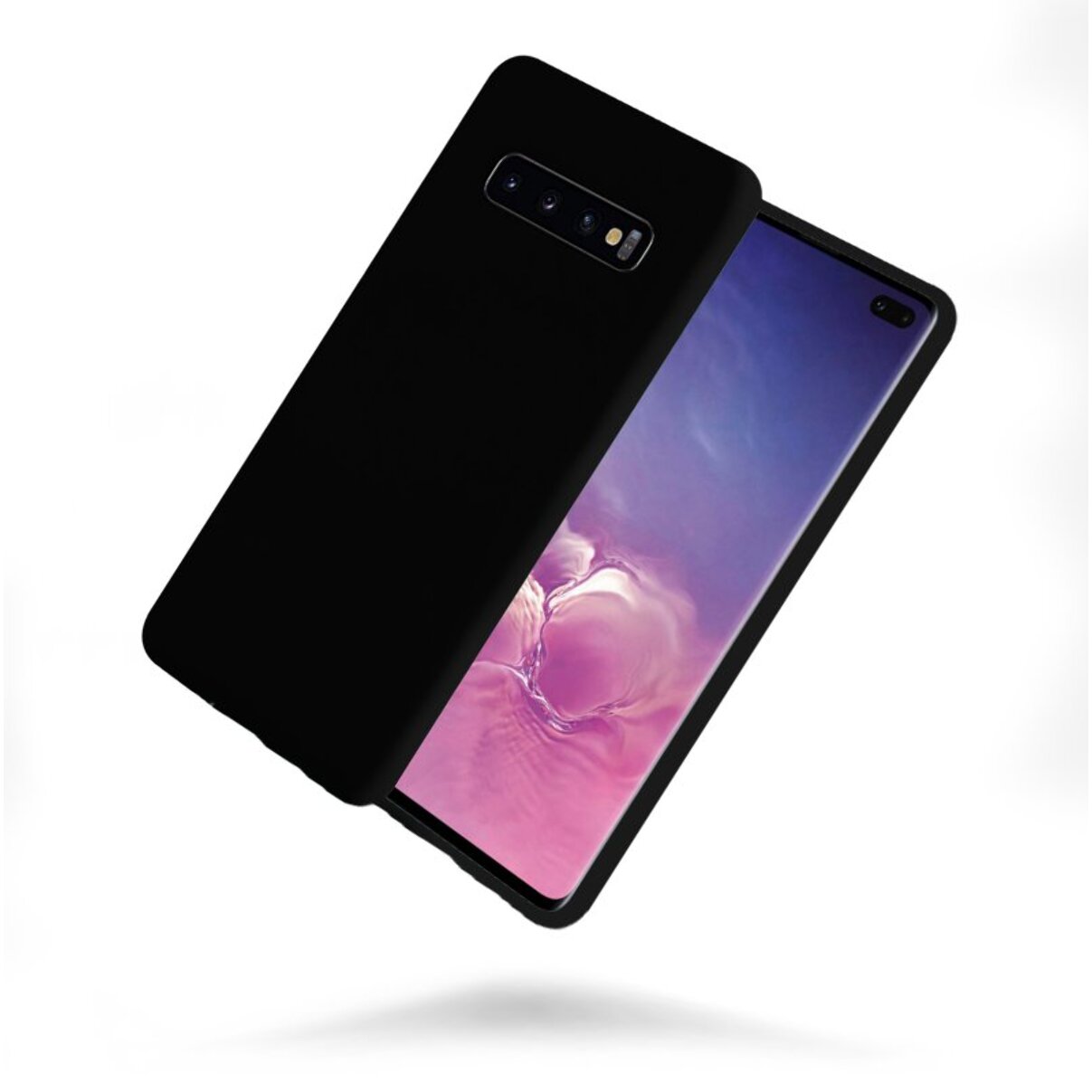 Coque Samsung Galaxy S10 Plus Noire Silicone liquide + 2 Vitres en Verre trempé Protection écran Antichocs