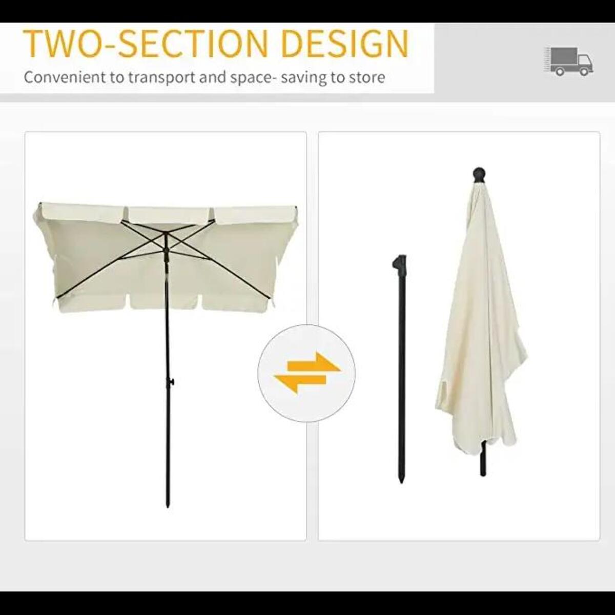 Ombrellone Rettangolare Da Giardino Parasole Balcone Inclinazione Regolabile Anti UV Impermeabile Per Mare Spiaggia Piscina Terrazzo 198x125 Cm Beige