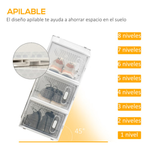 Cajas de Zapatos de Plástico Juego de 8 Organizadores de Almacenamiento Caja Zapatero Apilable Puertas Magnéticas para Aromas para Entrada Pasillo hasta Talla 45 Transparente