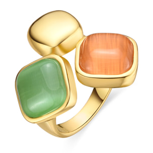 Anillo con Ojo de Gato Multicolor acabado oro 18k