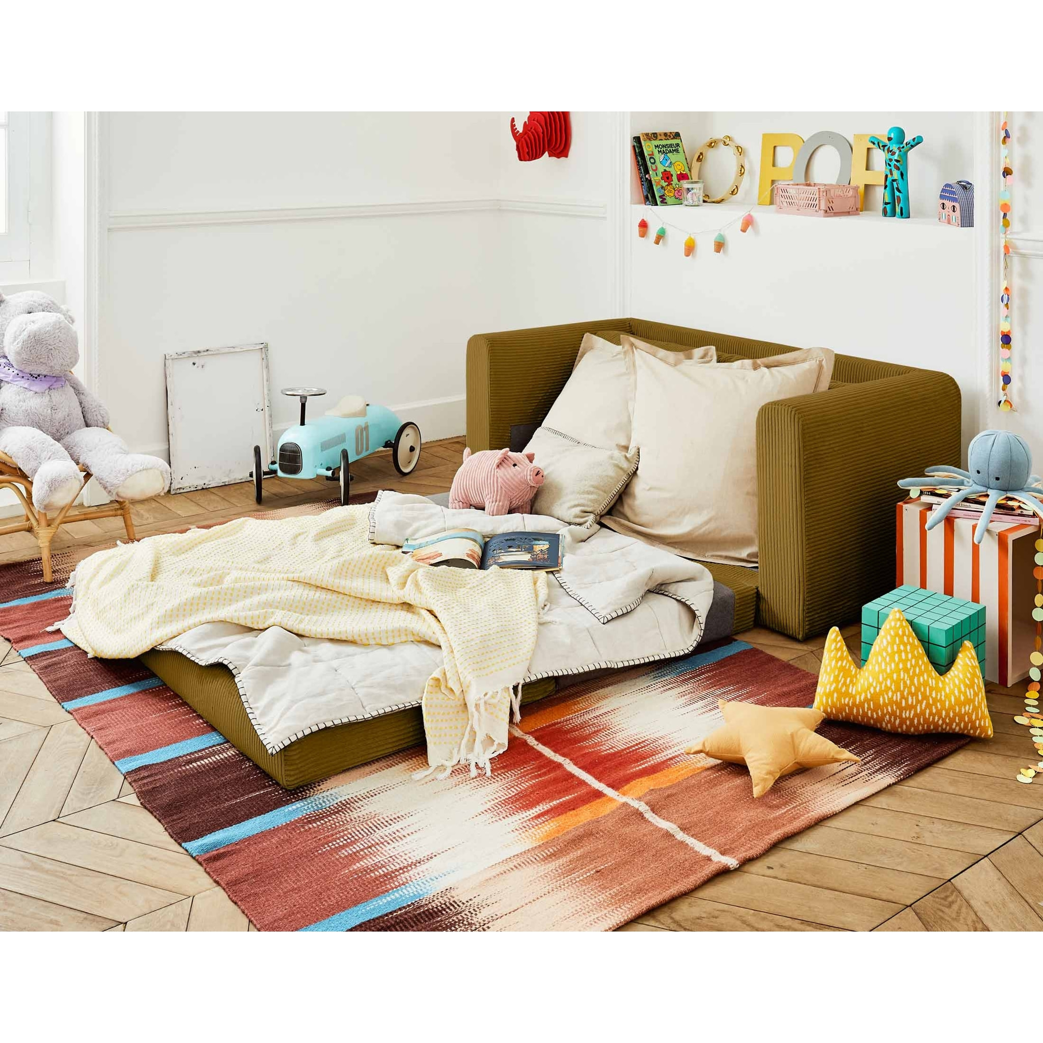 Marilia - canapé 2 places - convertible déplimousse - en velours côtelé - Jaune